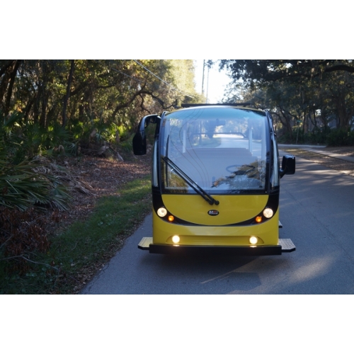 MotoEV Electro Transit Buddy 12 Passenger Shuttle custom yellow front