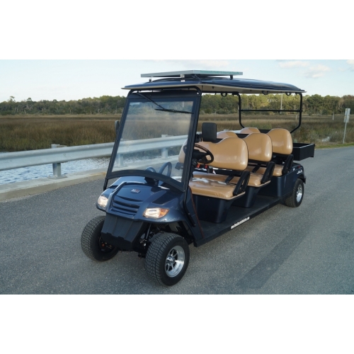 MotoEV Electro Neighborhood Buddy 6 Passenger Forward Facing Utility Street Legal Golf Cart navy blue outside