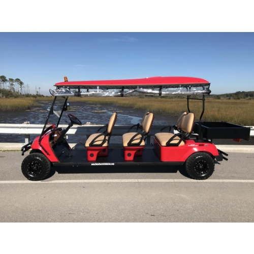 MotoEV Electro Neighborhood Buddy 6 Passenger Forward Facing Utility Street Legal Golf Cart left side red