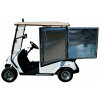 MotoEV 2 Passenger Enclosed Utility Golf Cart- Non Street Legal left side white storage door open