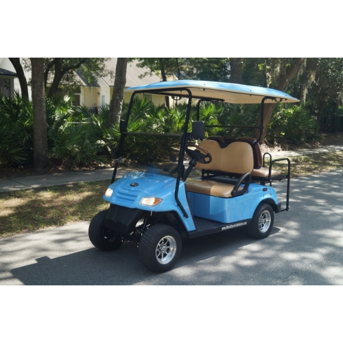 MotoEV 4 Passenger Golf Cart (Back to Back)- Non Street Legal back left angle view