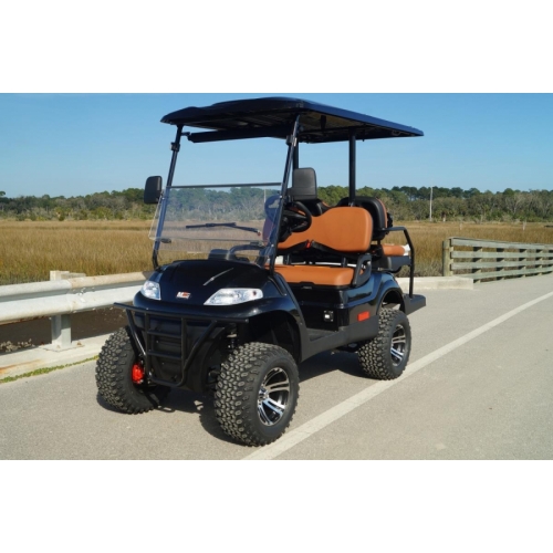 MotoEV Electro Neighborhood Buddy 4 Passenger (Back to Back) Street Legal Golf Cart- Eclipse Lifted black outdoors