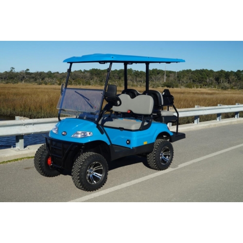 MotoEV Electro Neighborhood Buddy 4 Passenger (Back to Back) Street Legal Golf Cart- Eclipse Lifted blue outdoors