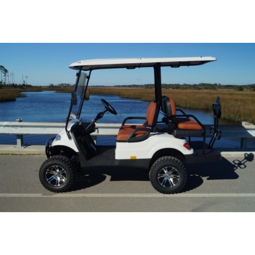 MotoEV Electro Neighborhood Buddy 4 Passenger (Back to Back) Street Legal Golf Cart- Eclipse Lifted white left side1